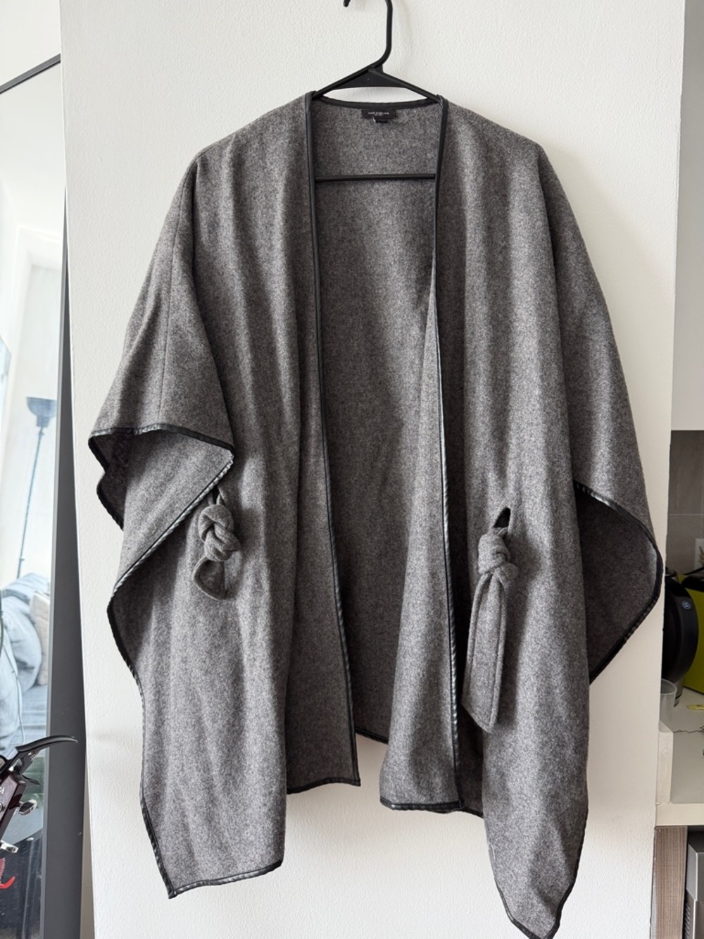 Wool Open-Front Knit Poncho with Tie